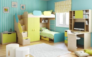 Детская комната Смайли (Желтый/Голубой/Зеленый/корпус Клен) в Иланском - ilanskij.mebel54.com | фото