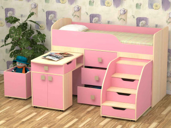 Кровать детская Фея 1.6 Дуб молочный/Розовый в Иланском - ilanskij.mebel54.com | фото