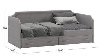 Кровать с мягкой обивкой и ящиками «Кантри» Тип 1 (900) (Велюр Светло-серый) в Иланском - ilanskij.mebel54.com | фото