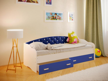 Кровать Софа-8 с мягкой спинкой со стразами (900х1900) Белый/Синий в Иланском - ilanskij.mebel54.com | фото