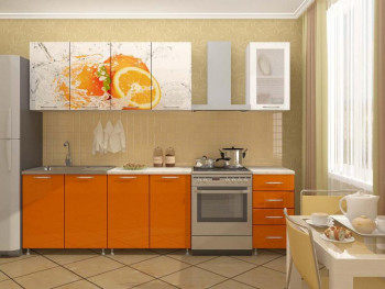 Кухонный гарнитур 1,8м Апельсин (Белый/Оранжевый металлик/Фотопечать апельсин) в Иланском - ilanskij.mebel54.com | фото