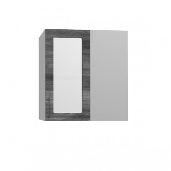 Лофт ПУС 650 шкаф верхний угловой со стеклом (Дуб бурый/корпус Серый) в Иланском - ilanskij.mebel54.com | фото
