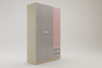 Шкаф 3-х створчатый с ящиками Грэйси (Розовый/Серый/корпус Клен) в Иланском - ilanskij.mebel54.com | фото