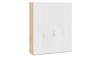 Шкаф для одежды с 4 глухими дверями «Эмбер» Яблоня Беллуно/Белый глянец в Иланском - ilanskij.mebel54.com | фото