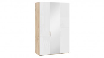 Шкаф комбинированный с 2 глухими и 1 зеркальной дверями правый «Эмбер» Яблоня Беллуно/Белый глянец в Иланском - ilanskij.mebel54.com | фото