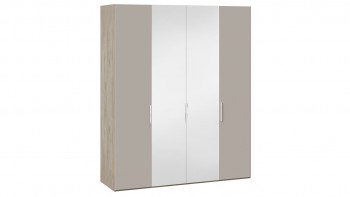 Шкаф комбинированный с 2 глухими и 2 зеркальными дверями «Эмбер» Баттл Рок/Серый глянец в Иланском - ilanskij.mebel54.com | фото