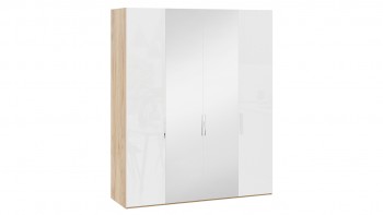 Шкаф комбинированный с 2 глухими и 2 зеркальными дверями «Эмбер» Яблоня Беллуно/Белый глянец в Иланском - ilanskij.mebel54.com | фото